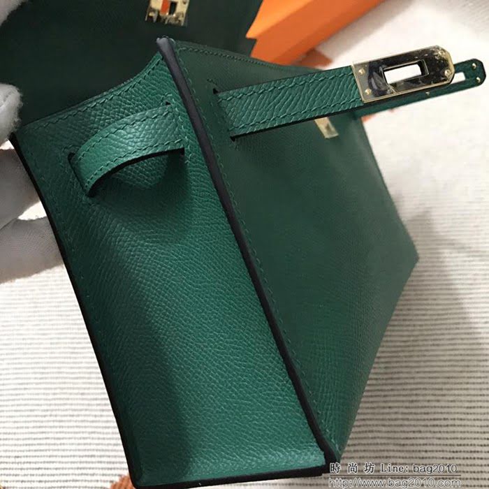 HERMES愛馬仕 凱莉包 mini kelly一代 墨綠epsom皮 夏天首選手包款 可手提肩背  Ama1332